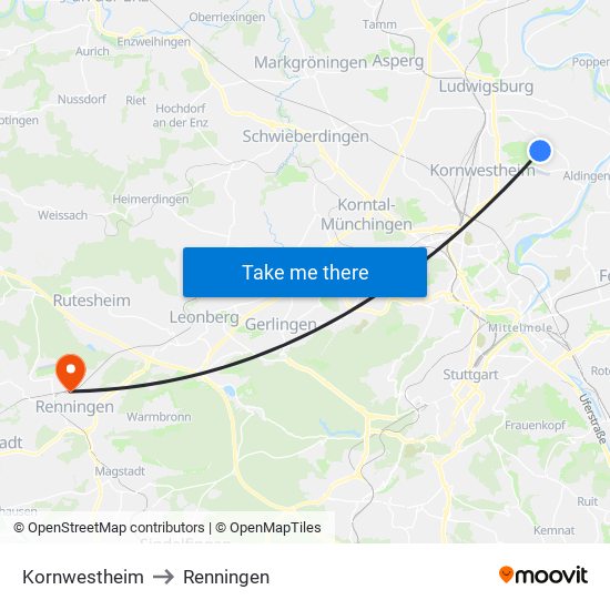 Kornwestheim to Renningen map
