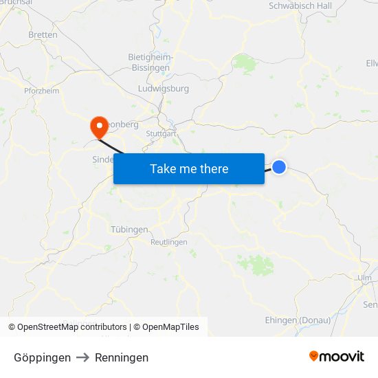 Göppingen to Renningen map