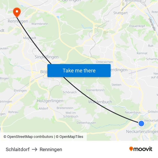 Schlaitdorf to Renningen map