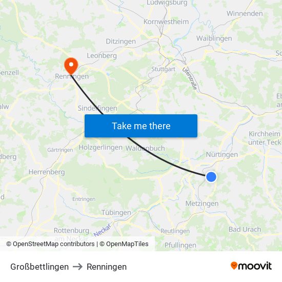 Großbettlingen to Renningen map
