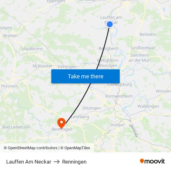 Lauffen Am Neckar to Renningen map