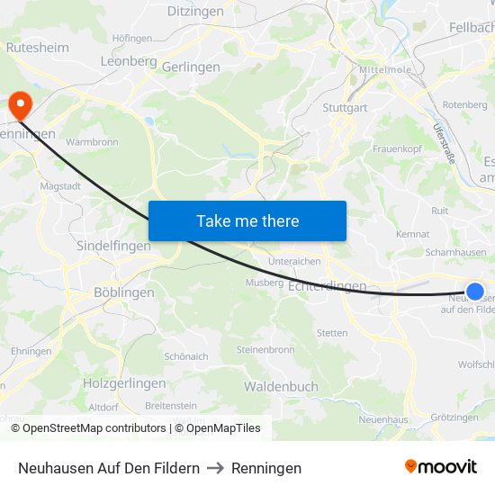 Neuhausen Auf Den Fildern to Renningen map