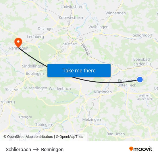 Schlierbach to Renningen map