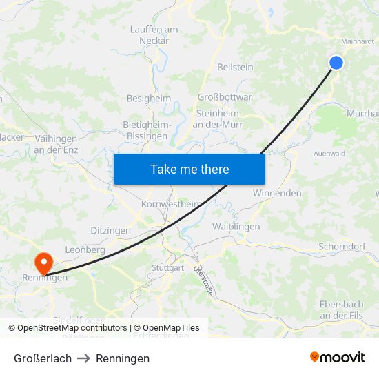Großerlach to Renningen map
