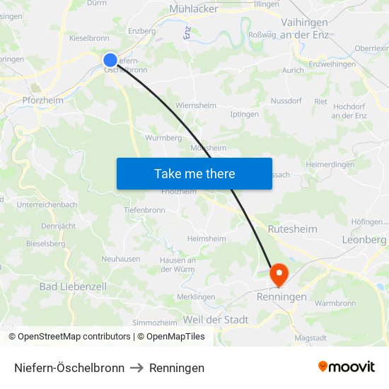 Niefern-Öschelbronn to Renningen map