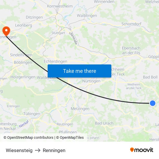 Wiesensteig to Renningen map