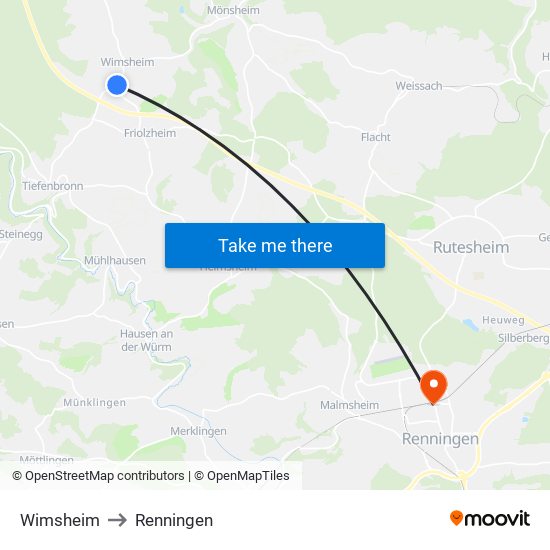 Wimsheim to Renningen map