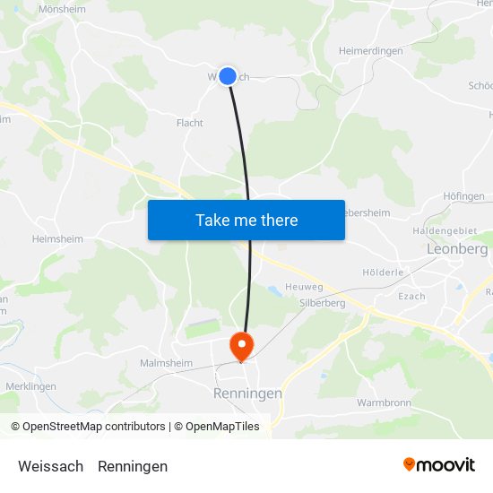 Weissach to Renningen map
