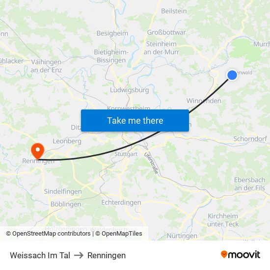Weissach Im Tal to Renningen map