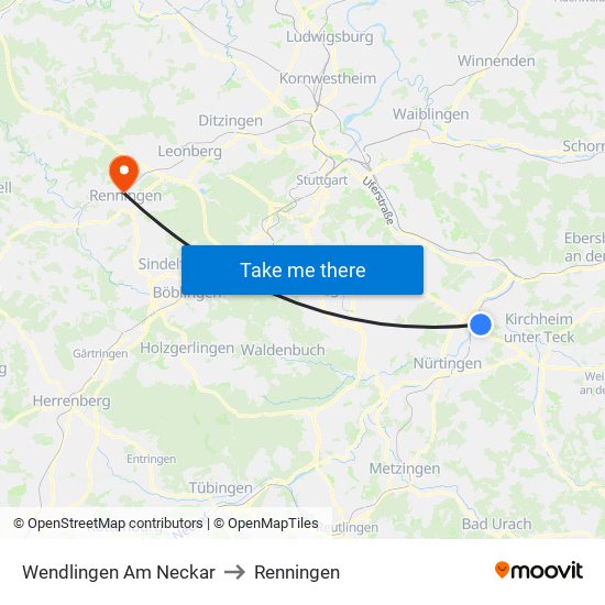 Wendlingen Am Neckar to Renningen map