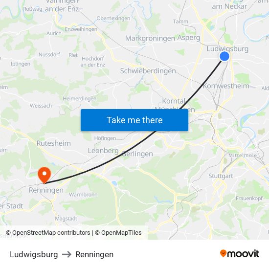 Ludwigsburg to Renningen map