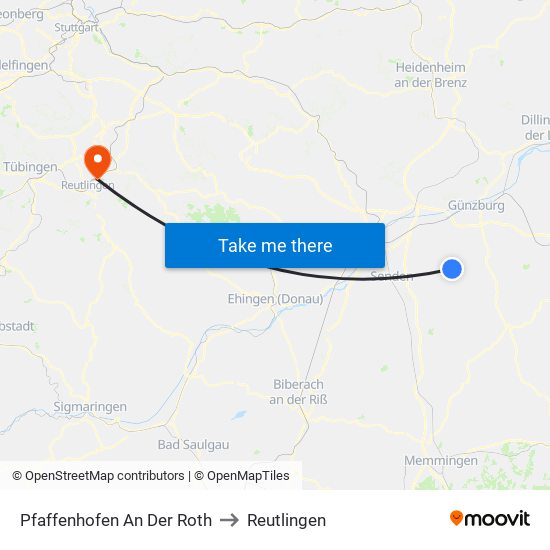 Pfaffenhofen An Der Roth to Reutlingen map