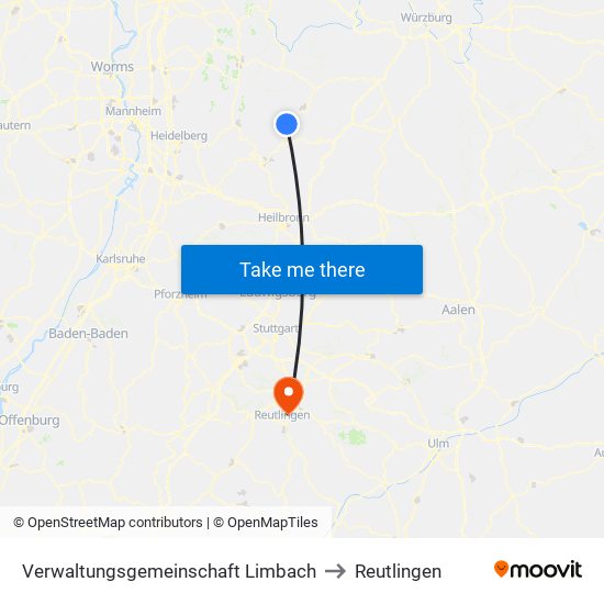 Verwaltungsgemeinschaft Limbach to Reutlingen map