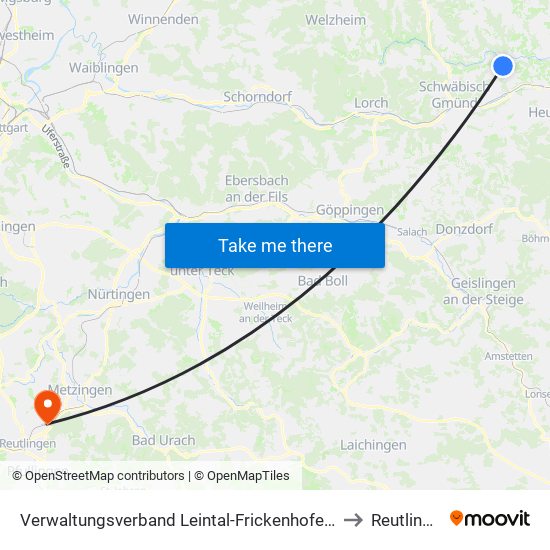 Verwaltungsverband Leintal-Frickenhofer Höhe to Reutlingen map