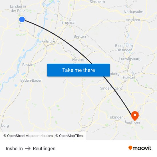Insheim to Reutlingen map