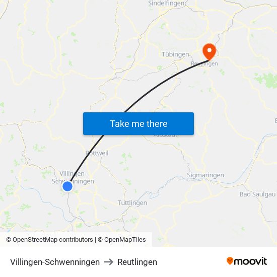 Villingen-Schwenningen to Reutlingen map