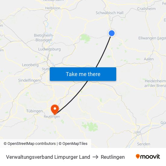 Verwaltungsverband Limpurger Land to Reutlingen map