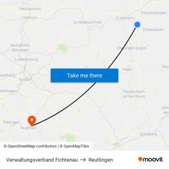 Verwaltungsverband Fichtenau to Reutlingen map