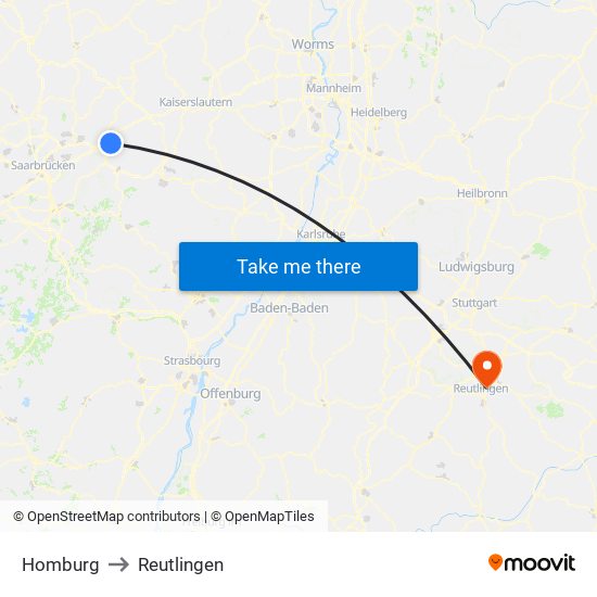 Homburg to Reutlingen map