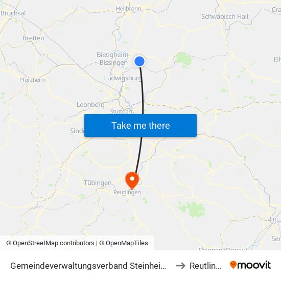 Gemeindeverwaltungsverband Steinheim-Murr to Reutlingen map
