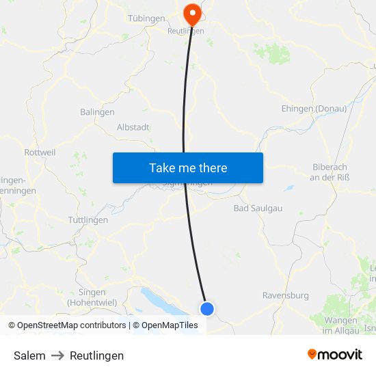 Salem to Reutlingen map