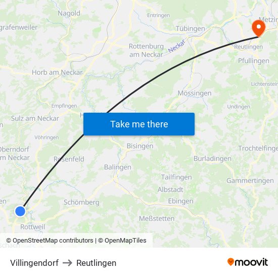 Villingendorf to Reutlingen map
