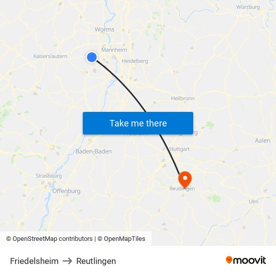Friedelsheim to Reutlingen map