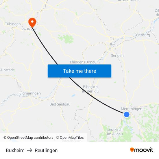 Buxheim to Reutlingen map