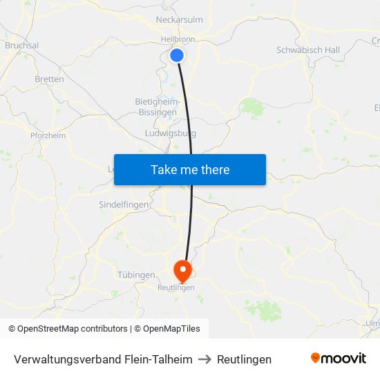 Verwaltungsverband Flein-Talheim to Reutlingen map