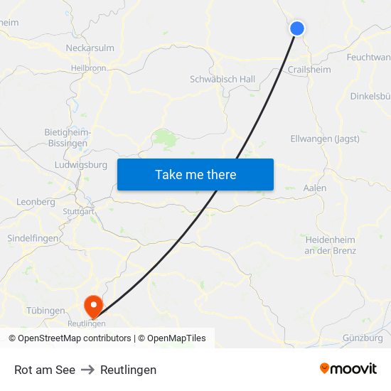 Rot am See to Reutlingen map