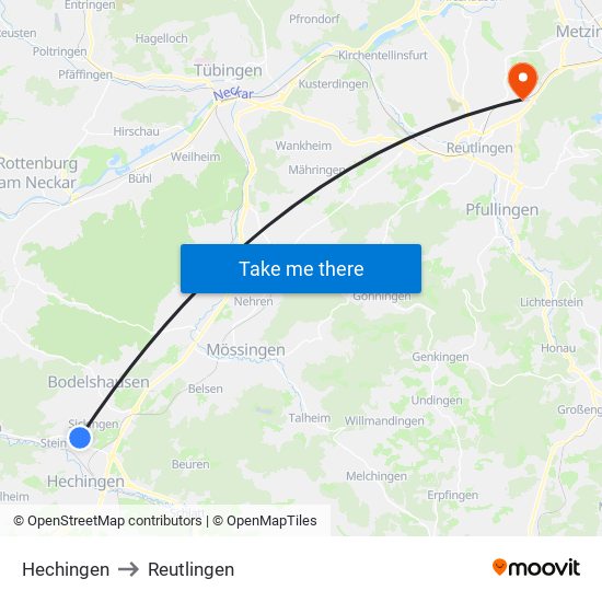 Hechingen to Reutlingen map