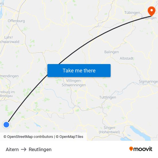 Aitern to Reutlingen map