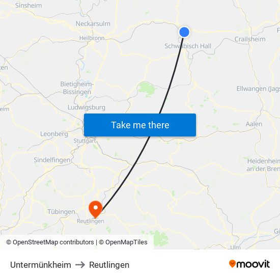 Untermünkheim to Reutlingen map