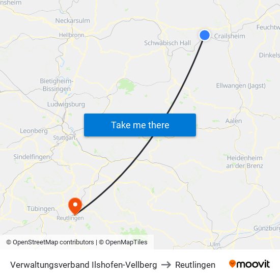 Verwaltungsverband Ilshofen-Vellberg to Reutlingen map