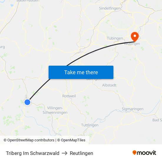 Triberg Im Schwarzwald to Reutlingen map