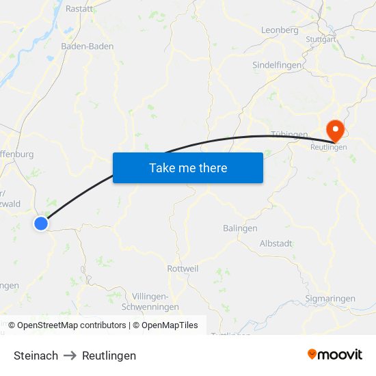 Steinach to Reutlingen map