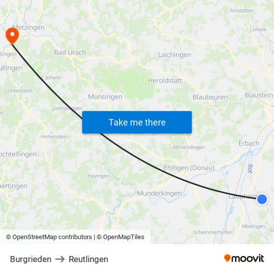 Burgrieden to Reutlingen map