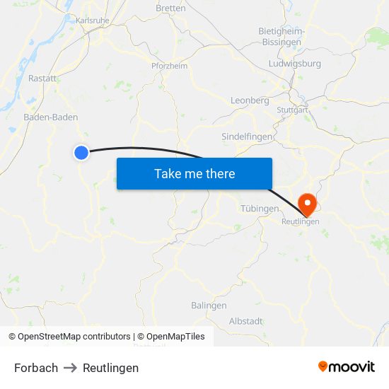 Forbach to Reutlingen map