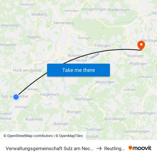 Verwaltungsgemeinschaft Sulz am Neckar to Reutlingen map