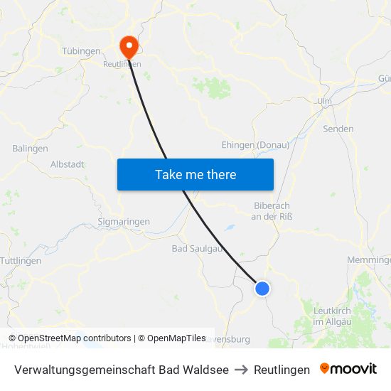 Verwaltungsgemeinschaft Bad Waldsee to Reutlingen map