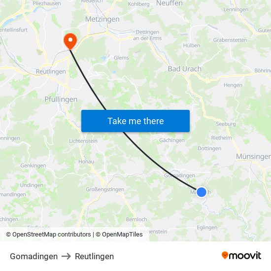 Gomadingen to Reutlingen map