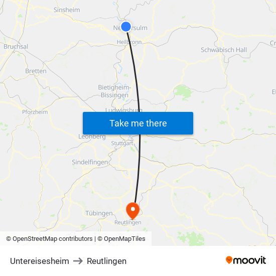 Untereisesheim to Reutlingen map