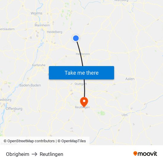 Obrigheim to Reutlingen map