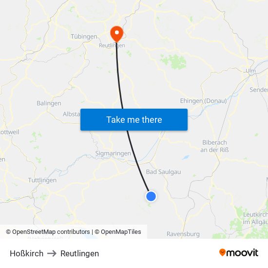 Hoßkirch to Reutlingen map