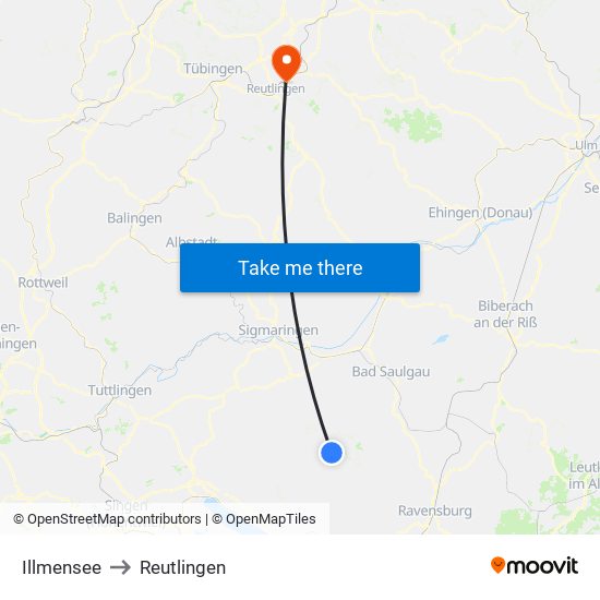 Illmensee to Reutlingen map