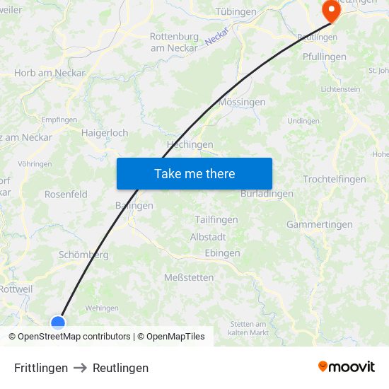 Frittlingen to Reutlingen map