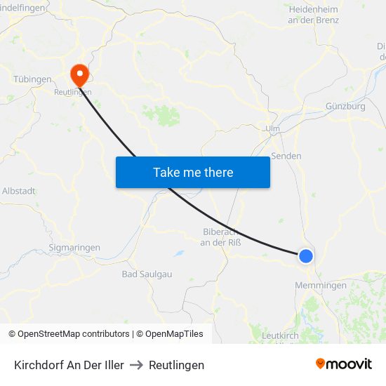 Kirchdorf An Der Iller to Reutlingen map