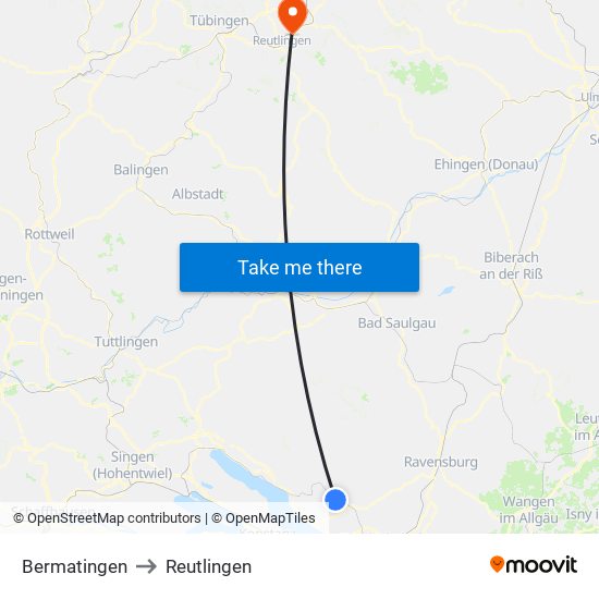 Bermatingen to Reutlingen map