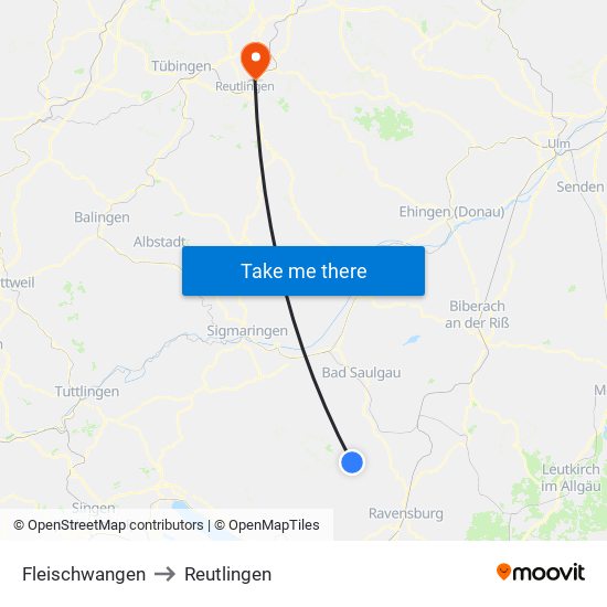 Fleischwangen to Reutlingen map