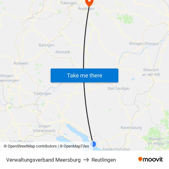 Verwaltungsverband Meersburg to Reutlingen map